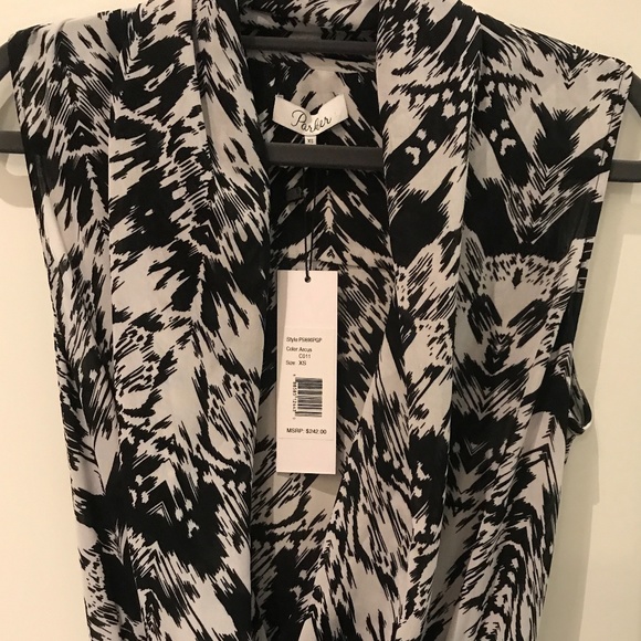 NWT - Parker Draped Surplice Neck Black Mini Dress - Picture 2 of 5